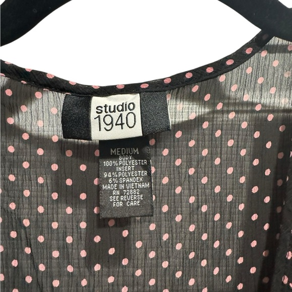 Studio 1940 Black and Pink Polka Dot Blouse - Picture 2 of 6